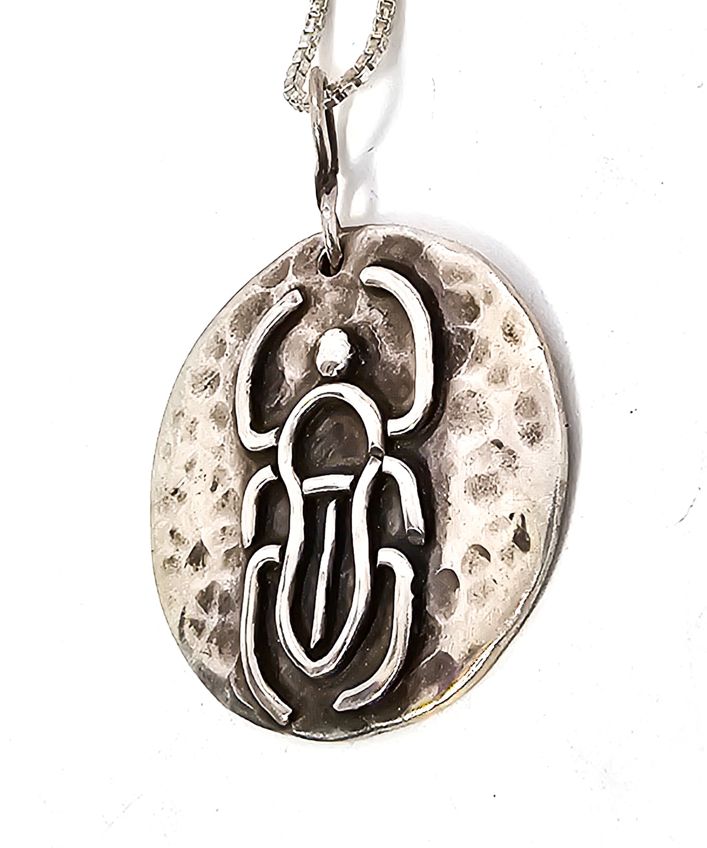 Scarab Beetle Artisan large hammered sterling silver medallion necklace