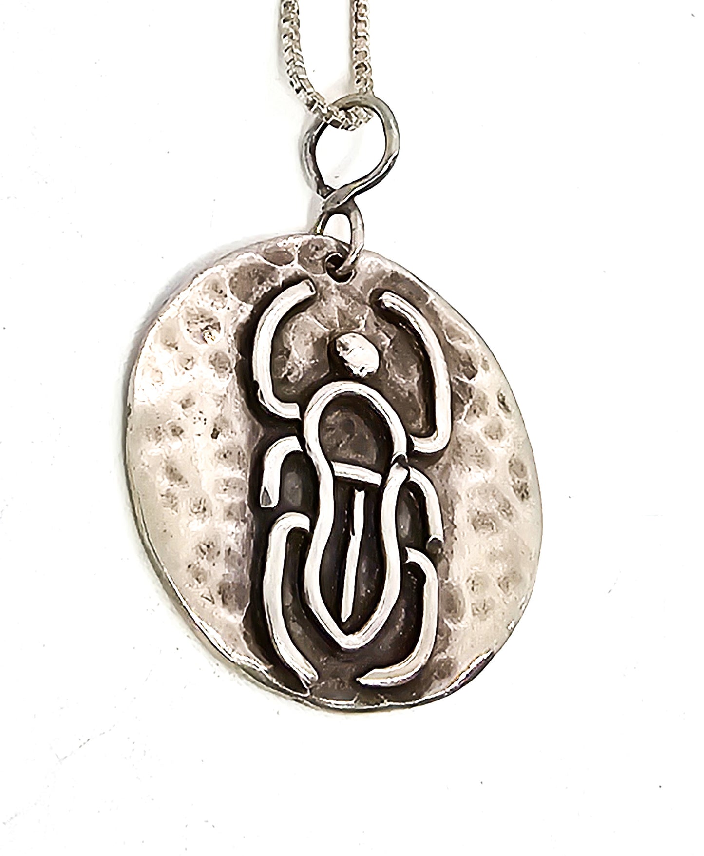 Scarab Beetle Artisan large hammered sterling silver medallion necklace