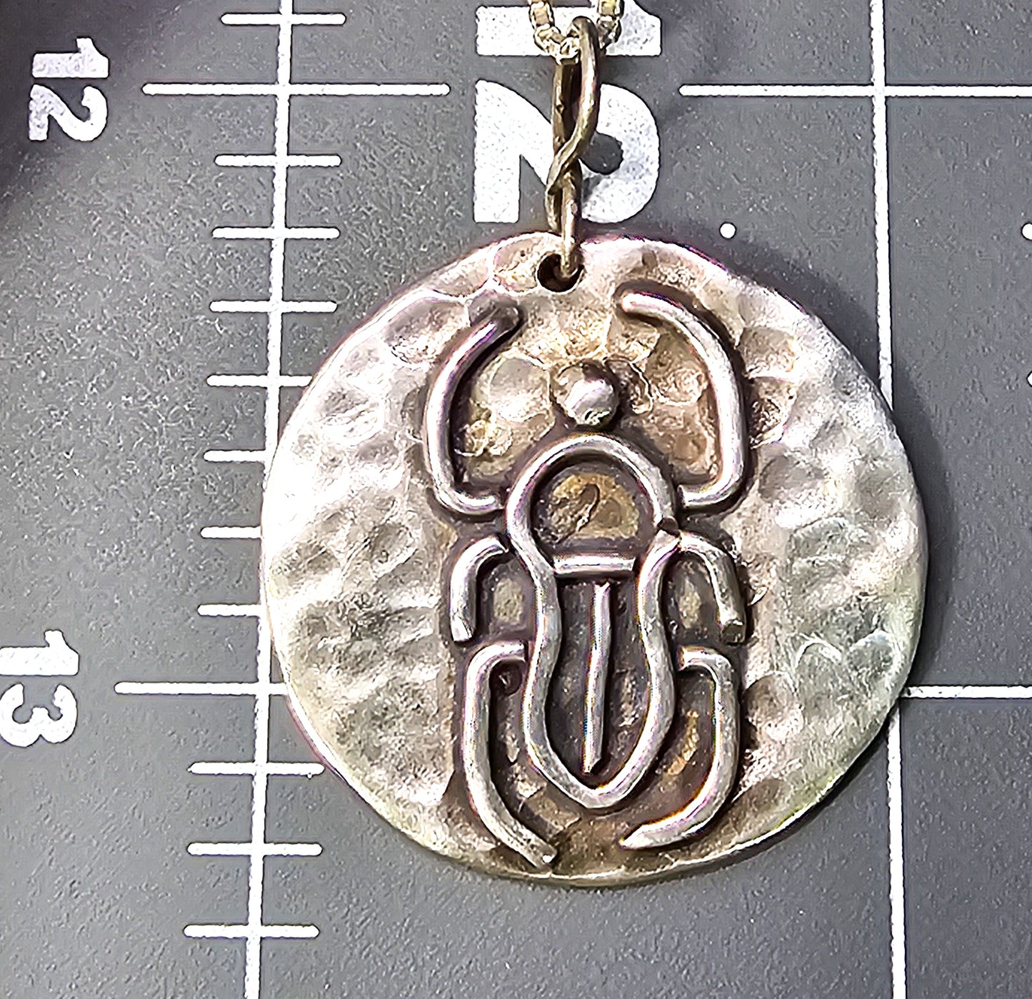 Scarab Beetle Artisan large hammered sterling silver medallion necklace