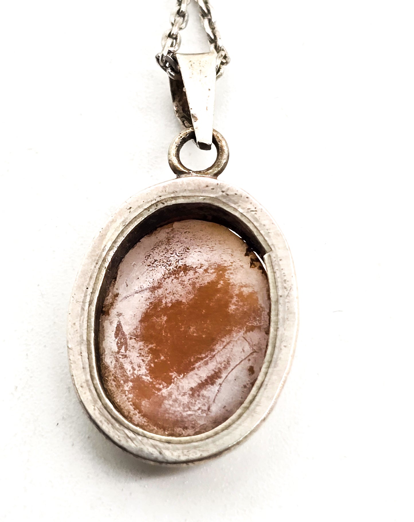 Carved Cameo small vintage flute playing sterling silver dainty shell cameo necklace