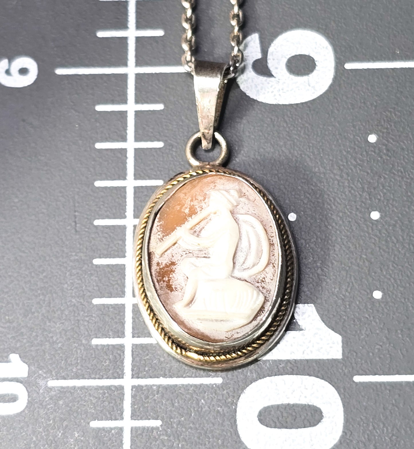 Carved Cameo small vintage flute playing sterling silver dainty shell cameo necklace