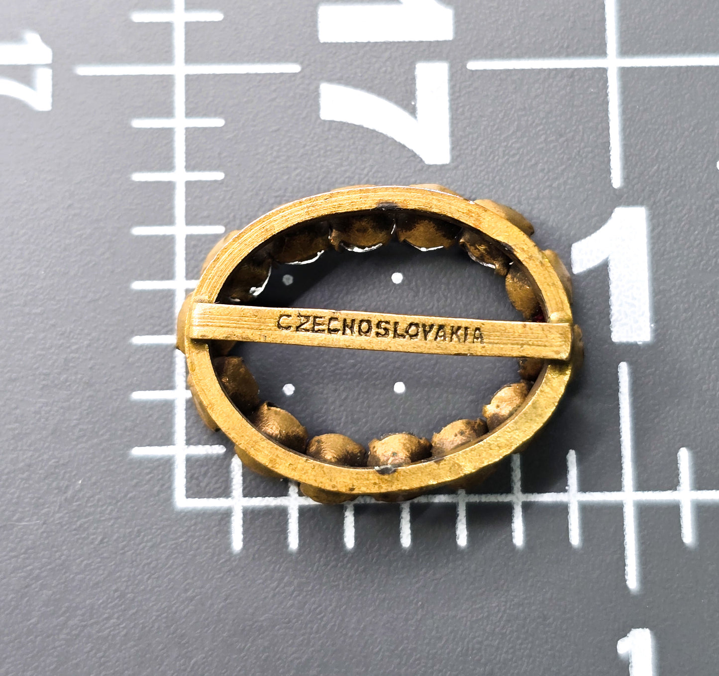 Antique Czechoslovakia paste glass rhinestone small ribbon sash buckle 3/4th inch stamped