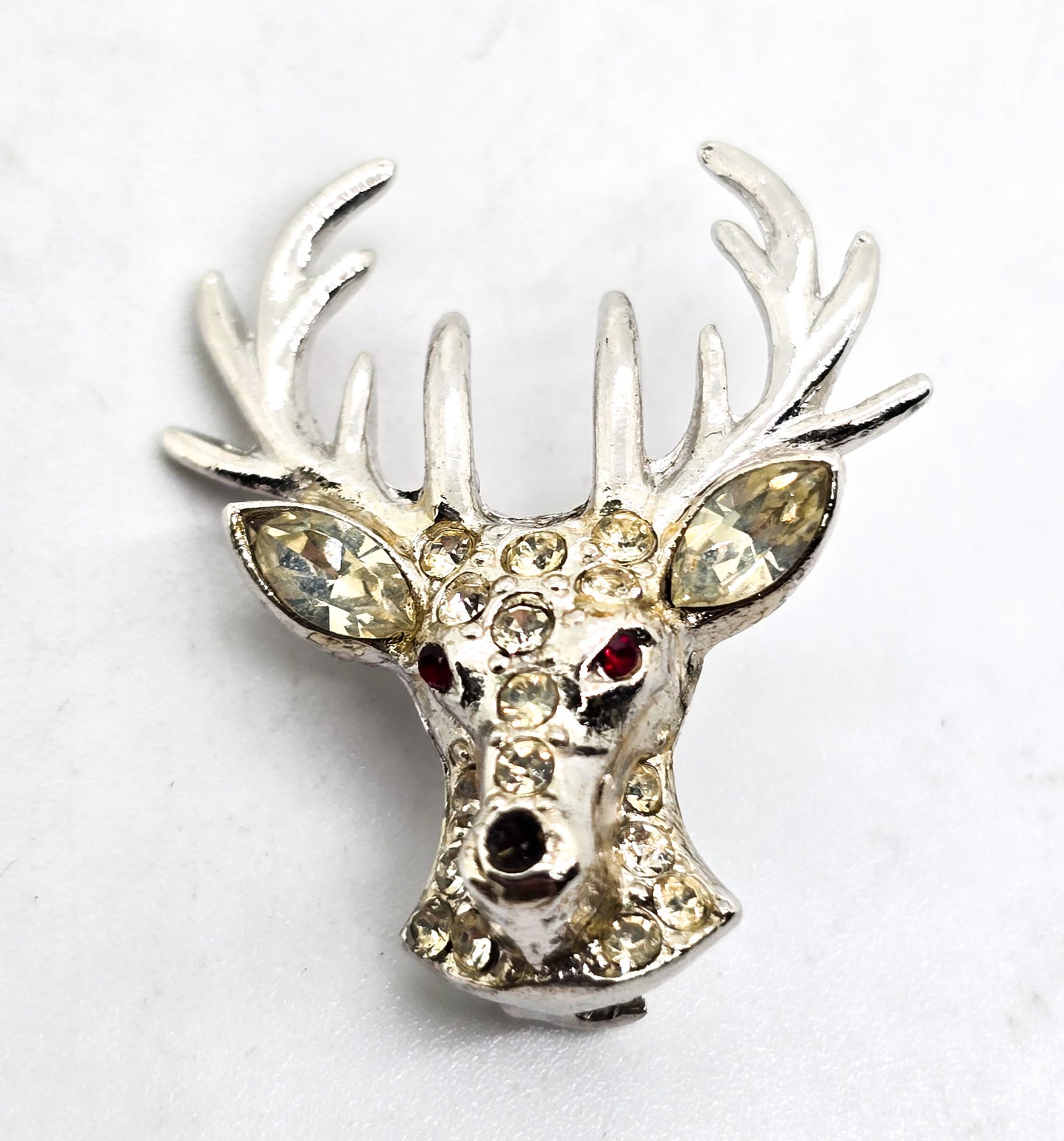 ORA Ruby Red Eyed Crystal Paved rhinestone vintage Reindeer Pin/Brooch