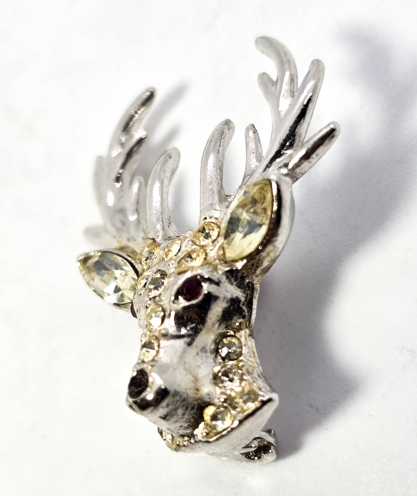 ORA Ruby Red Eyed Crystal Paved rhinestone vintage Reindeer Pin/Brooch