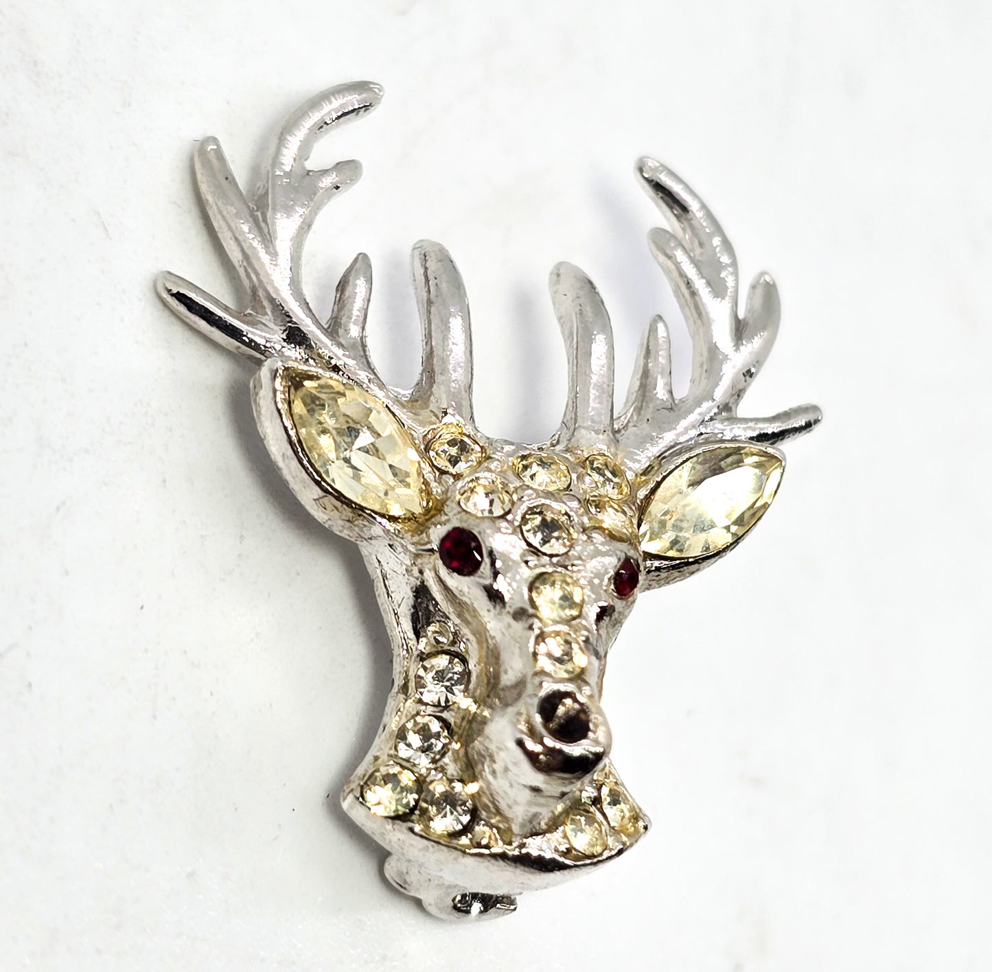ORA Ruby Red Eyed Crystal Paved rhinestone vintage Reindeer Pin/Brooch