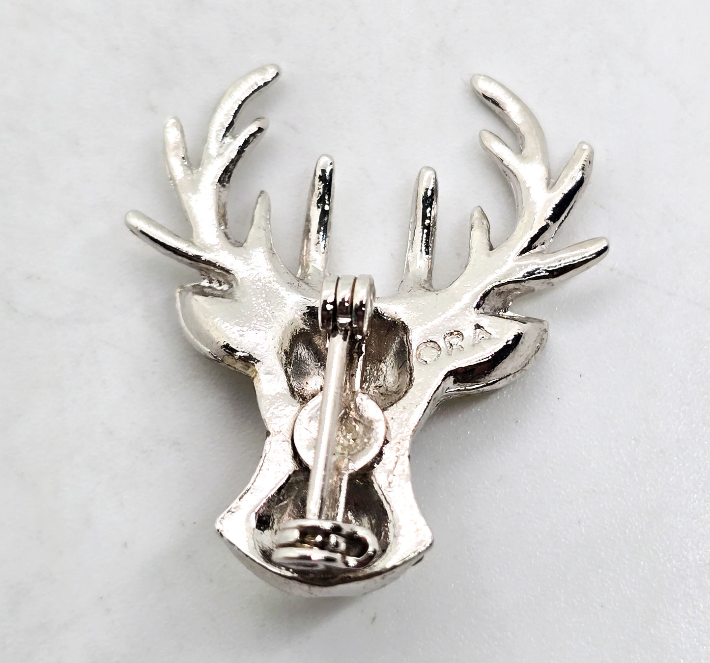 ORA Ruby Red Eyed Crystal Paved rhinestone vintage Reindeer Pin/Brooch