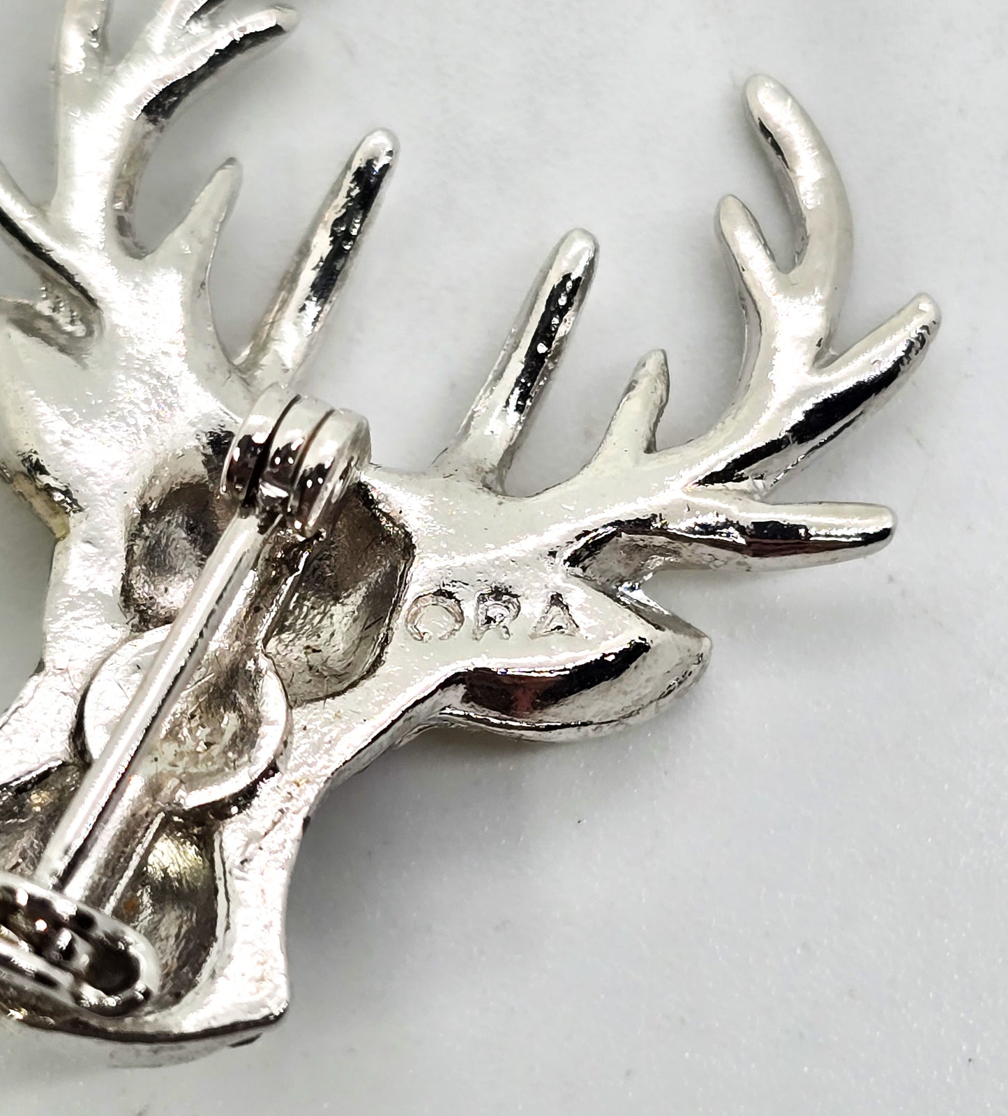 ORA Ruby Red Eyed Crystal Paved rhinestone vintage Reindeer Pin/Brooch