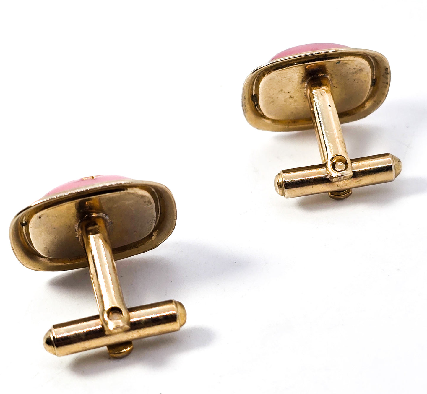 Pink Lucite gold star painted modernist retro 1960's vintage cufflinks wedding