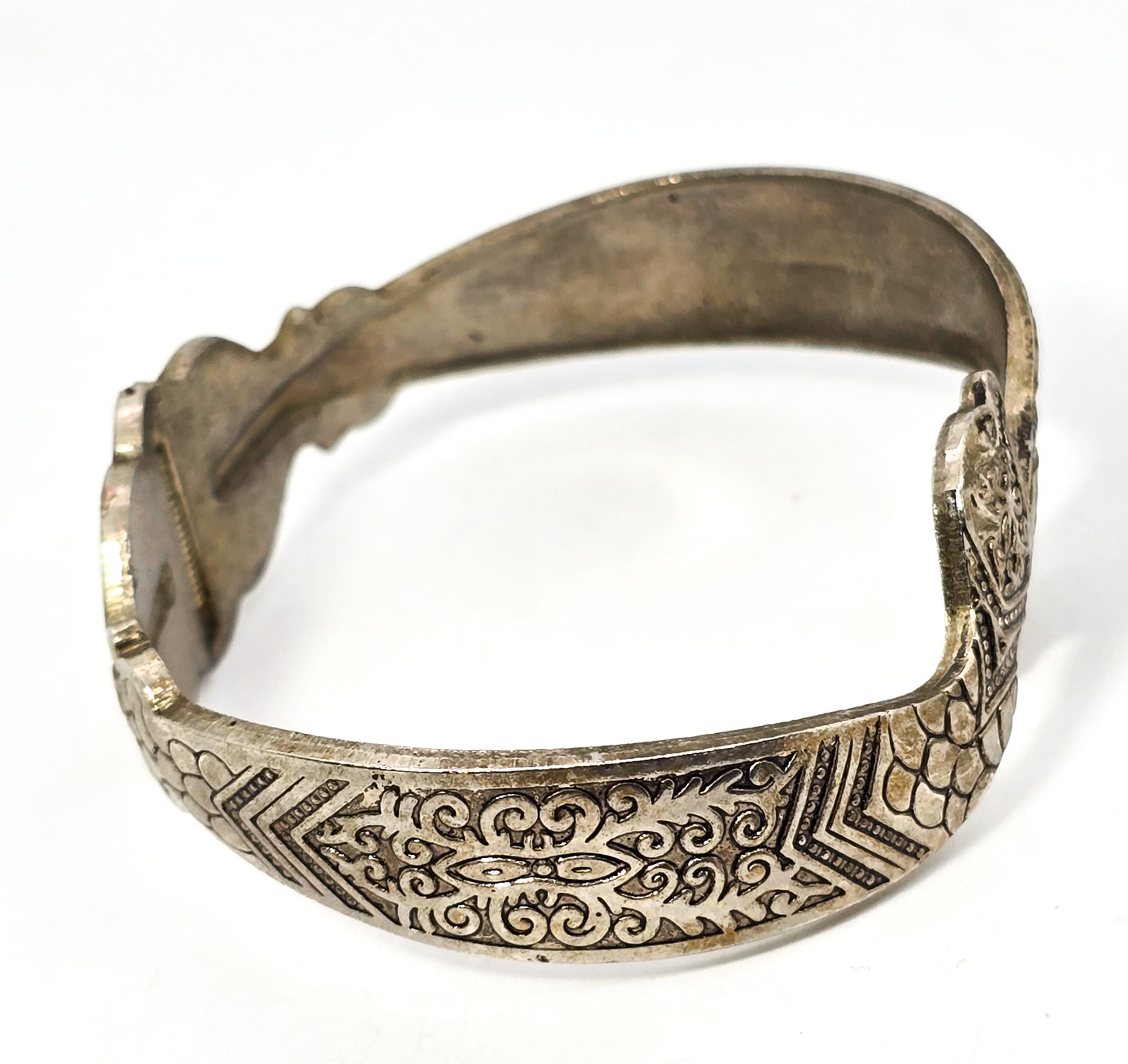 Double snake head vintage tribal hinged serpent mandala bangle bracelet