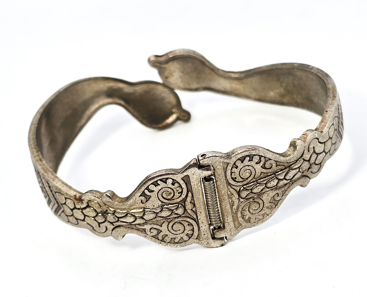 Double snake head vintage tribal hinged serpent mandala bangle bracelet