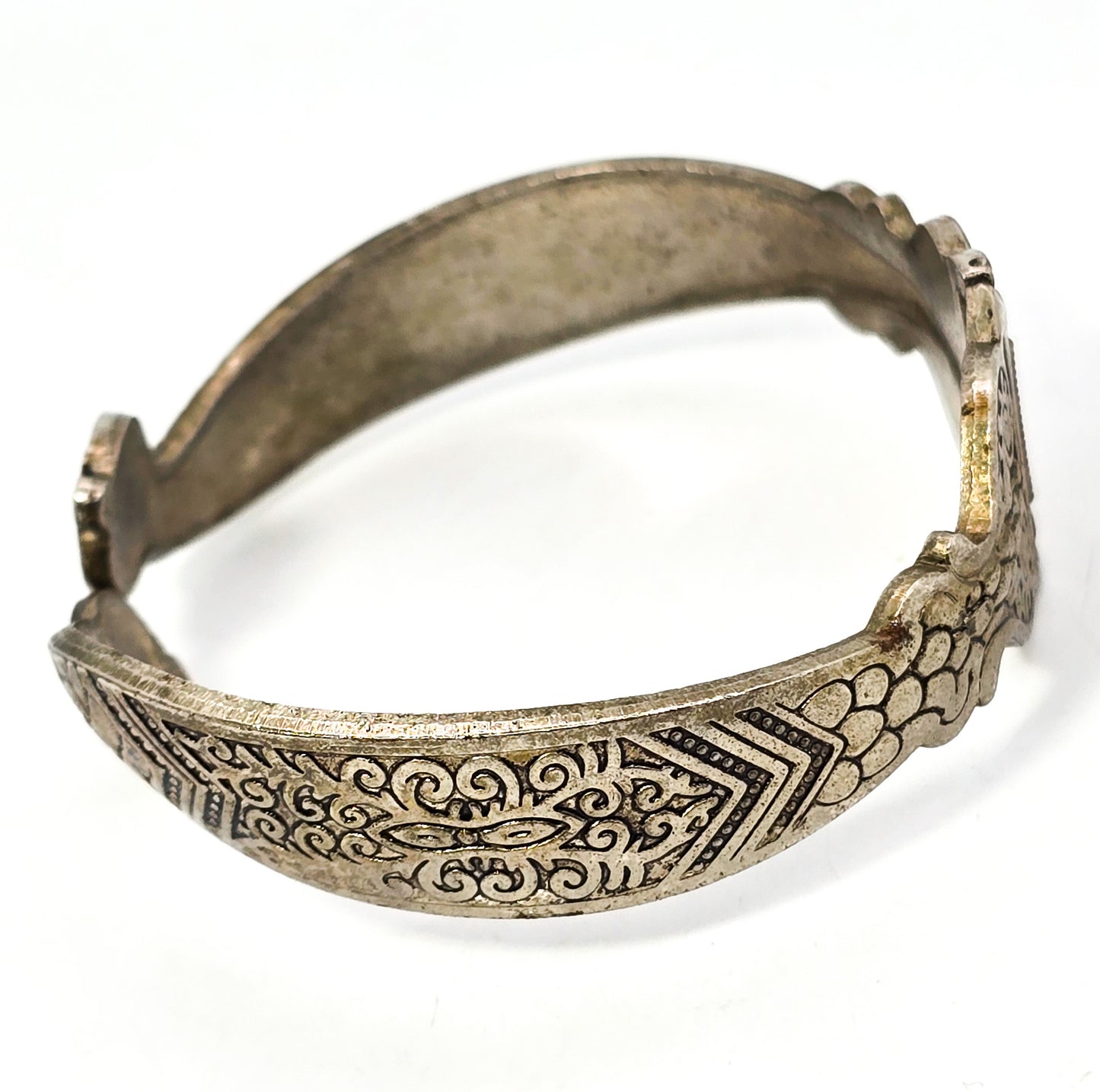 Double snake head vintage tribal hinged serpent mandala bangle bracelet