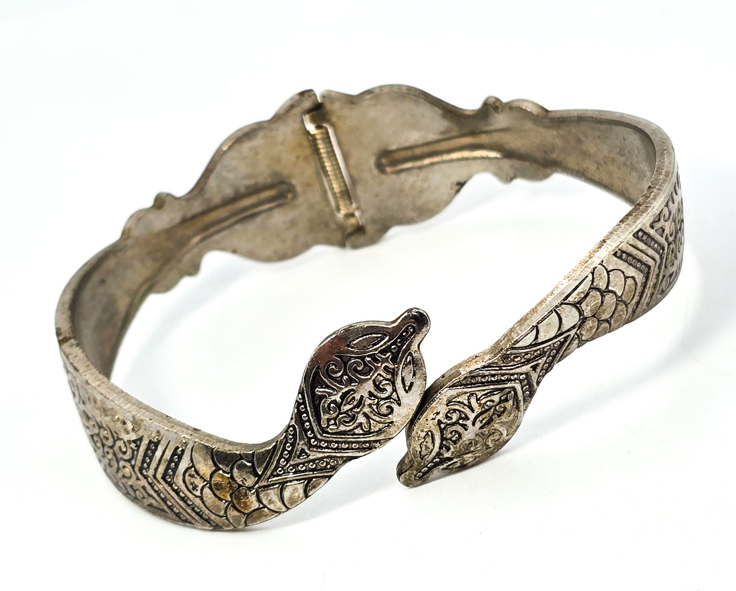 Double snake head vintage tribal hinged serpent mandala bangle bracelet