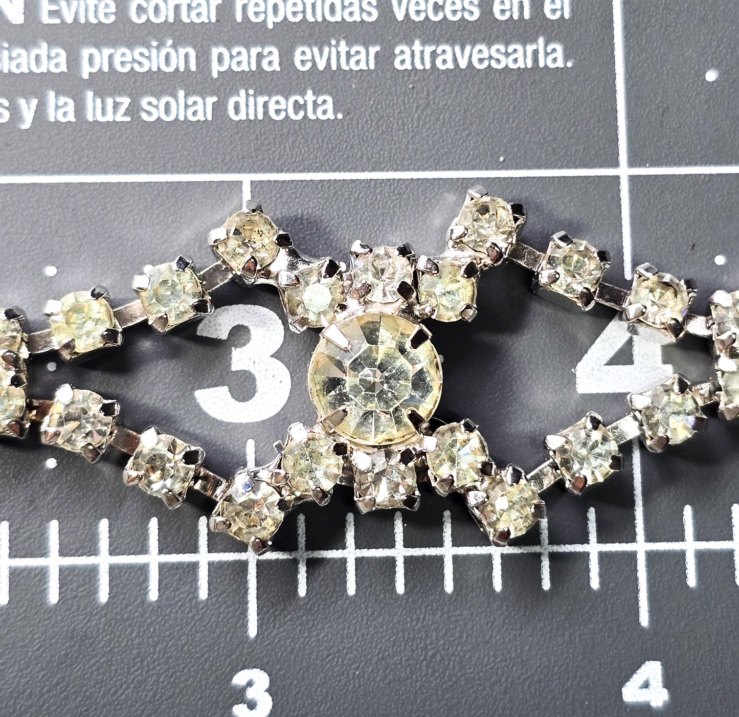 Chevron clear rhinestone open work double row vintage bracelet