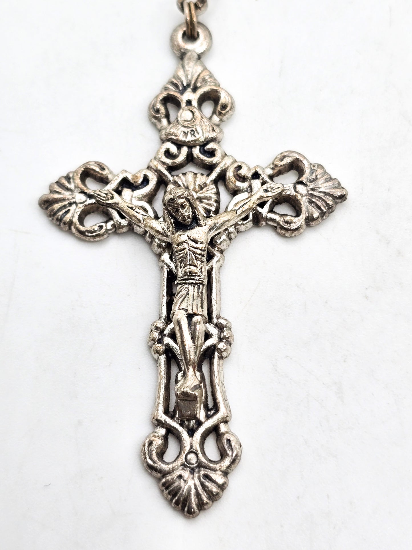Our Lady of Lourdes Blue Austrian beaded Reliquary Italy vintage Catholic Rosary