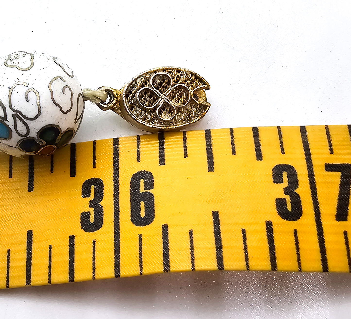 Chinese Cloisonne Enamel Knotted Floral Bead 36 inch filigree clasp Necklace Chipped