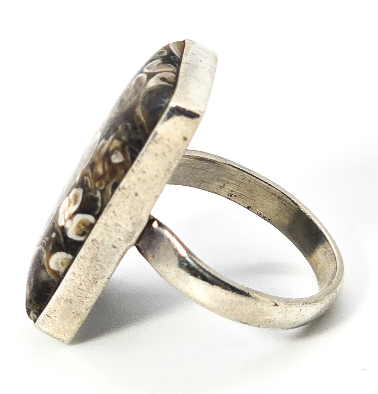 Turritella Agate fossil gemstone sterling silver ring size 6 and 1/2