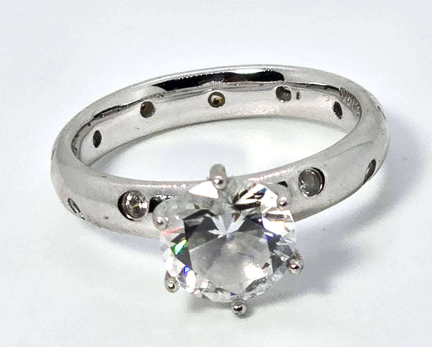 Gypsy inset SW Cubic Zirconia solitaire with inlay CZ sterling silver ring band size 7.5