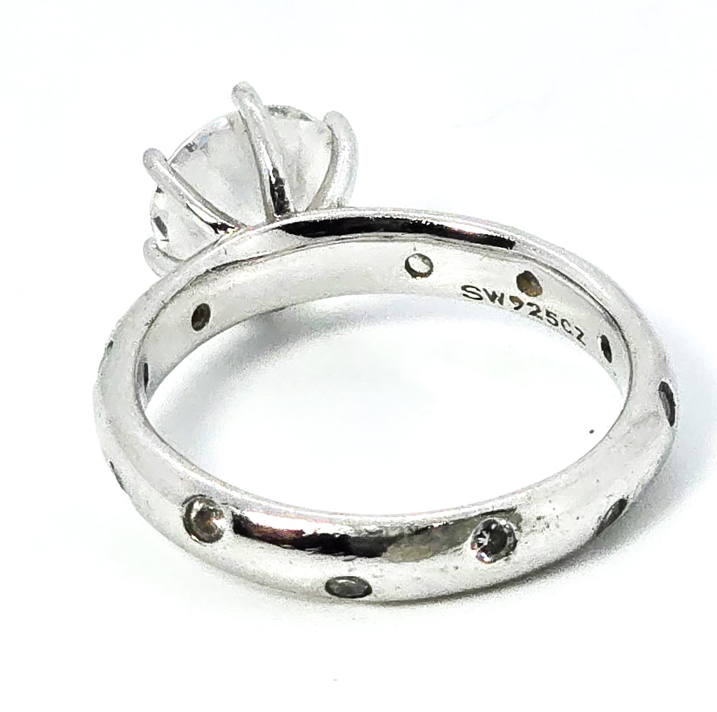 Gypsy inset SW Cubic Zirconia solitaire with inlay CZ sterling silver ring band size 7.5