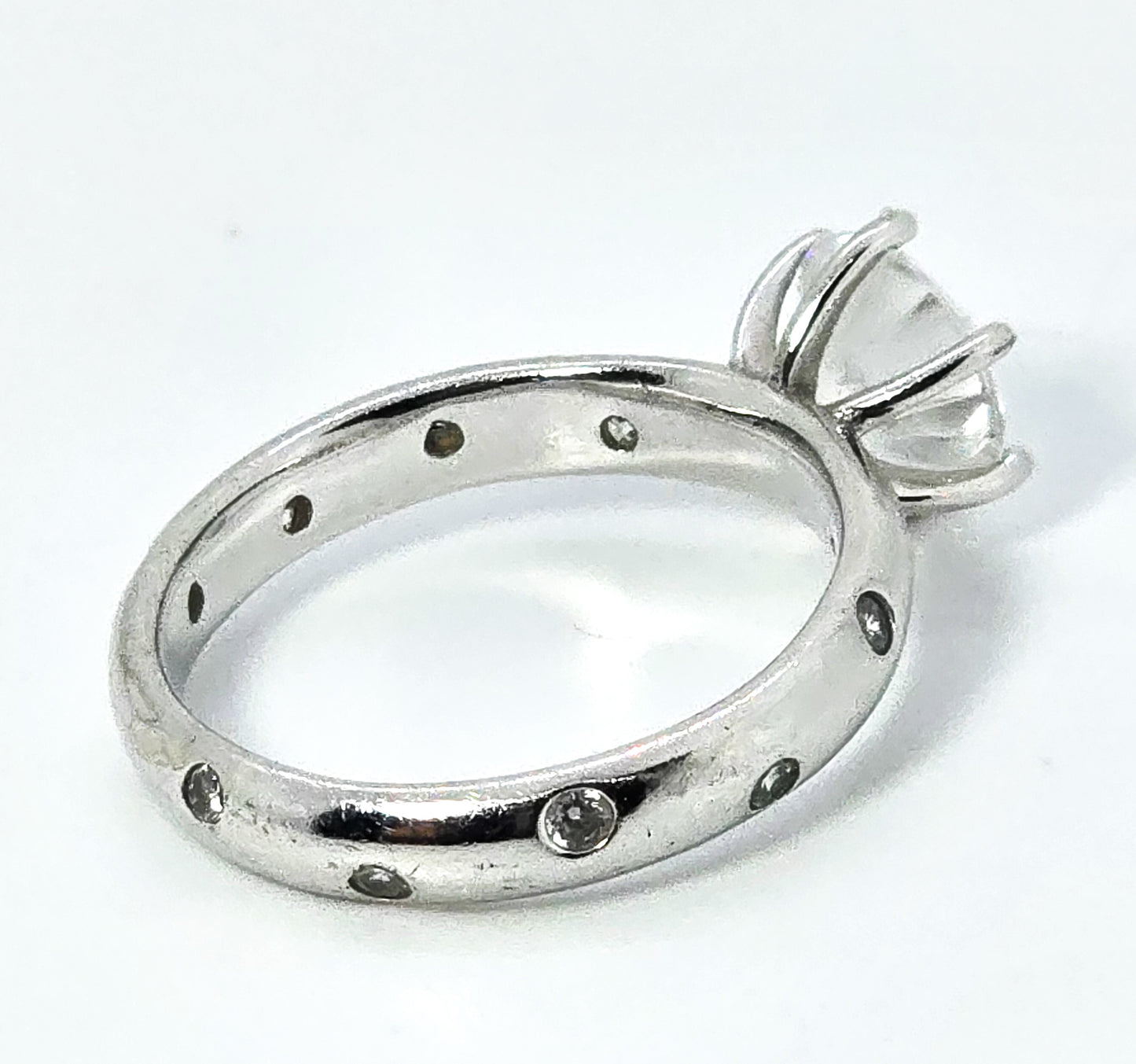 Gypsy inset SW Cubic Zirconia solitaire with inlay CZ sterling silver ring band size 7.5