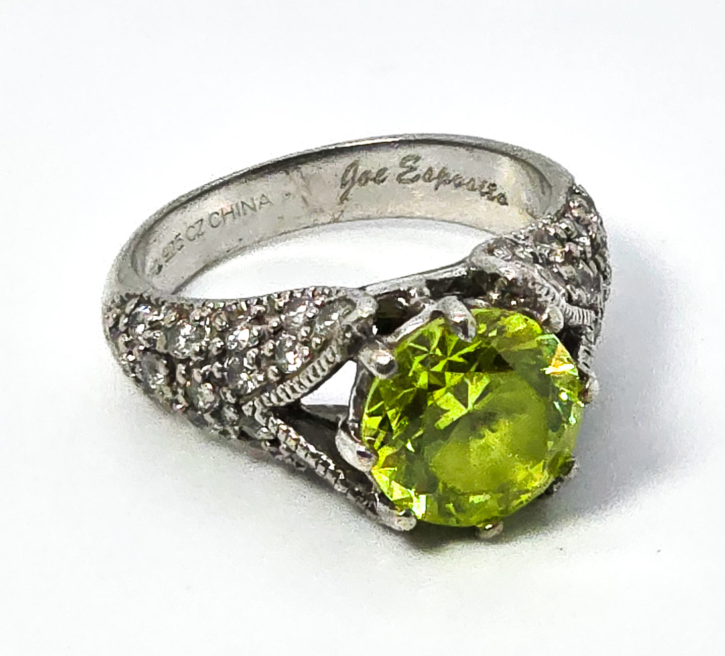 Espo Joseph Esposito 2 ct green and white pave Cubic Zirconia CZ sterling silver ring size 4