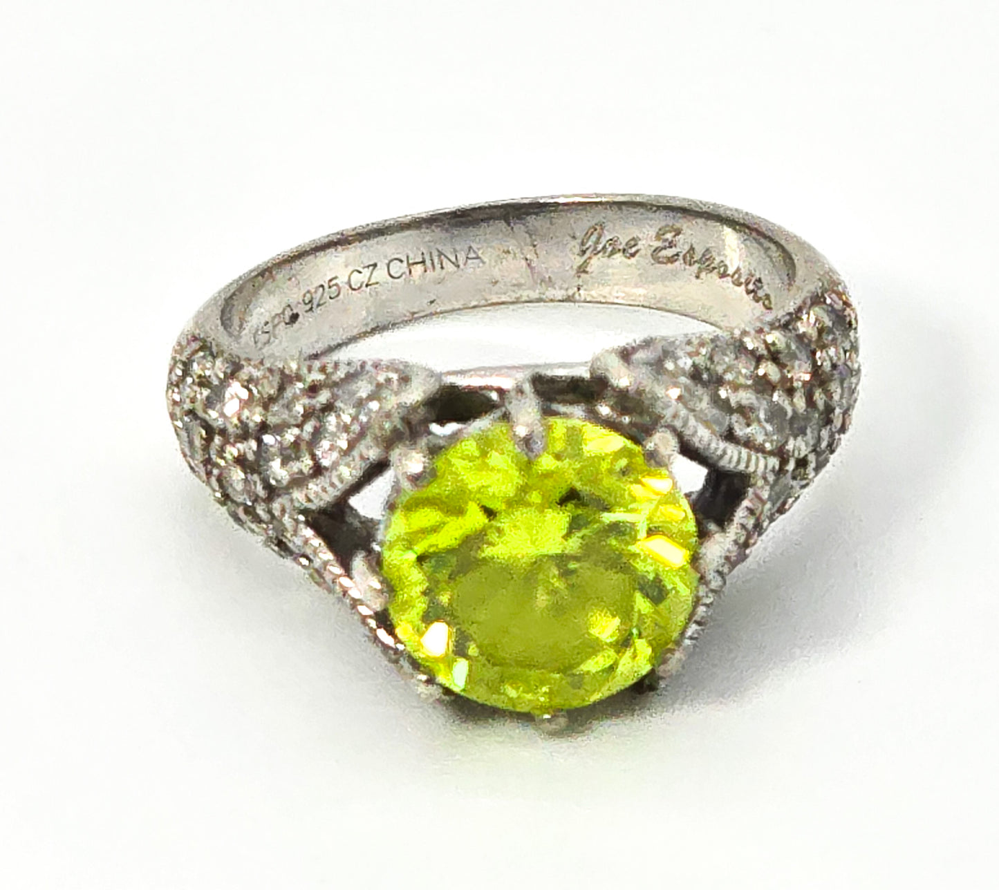 Espo Joseph Esposito 2 ct green and white pave Cubic Zirconia CZ sterling silver ring size 4