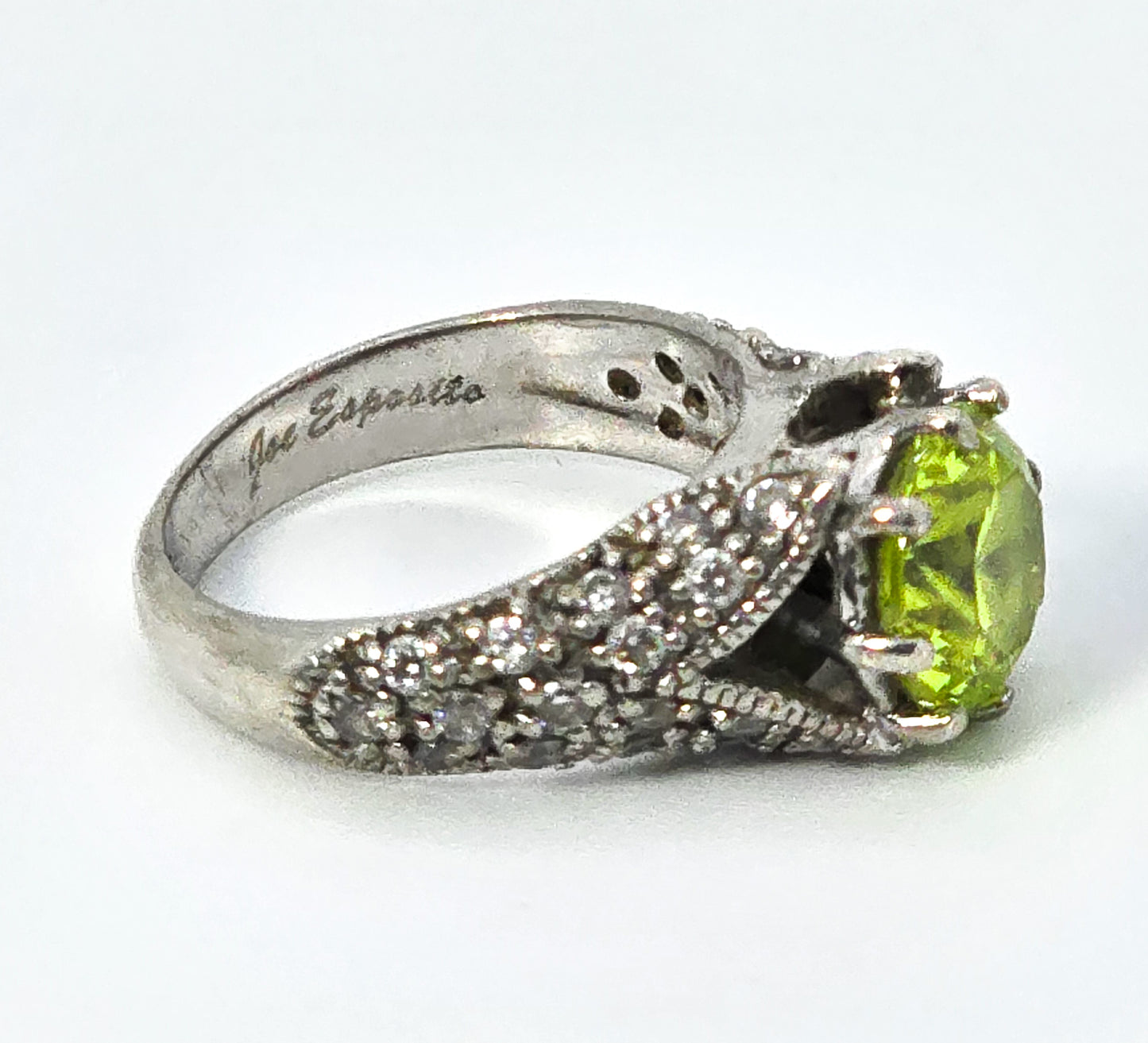 Espo Joseph Esposito 2 ct green and white pave Cubic Zirconia CZ sterling silver ring size 4