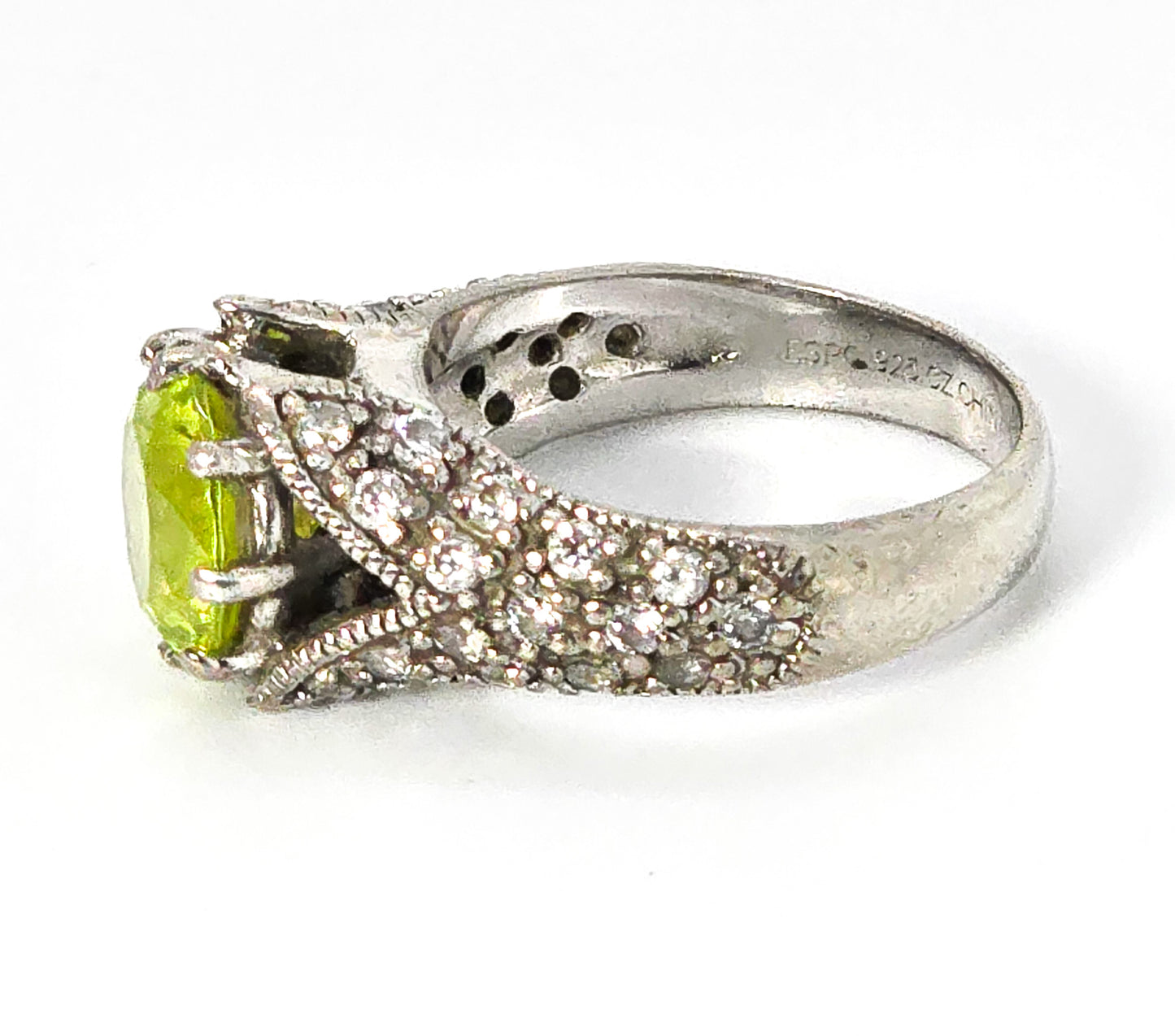 Espo Joseph Esposito 2 ct green and white pave Cubic Zirconia CZ sterling silver ring size 4