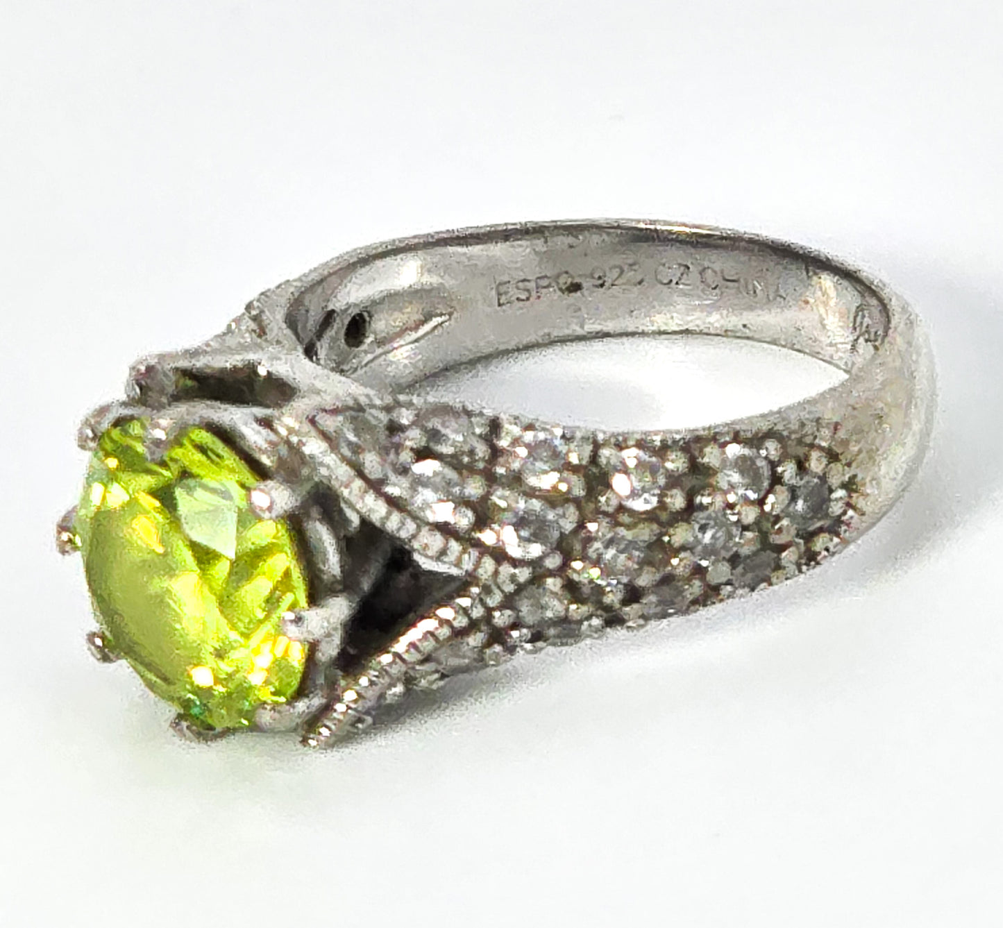 Espo Joseph Esposito 2 ct green and white pave Cubic Zirconia CZ sterling silver ring size 4