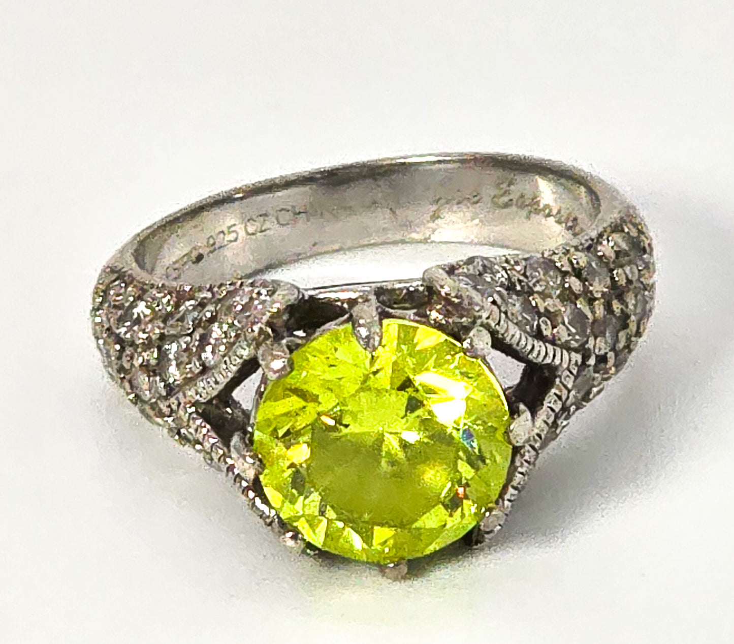 Espo Joseph Esposito 2 ct green and white pave Cubic Zirconia CZ sterling silver ring size 4