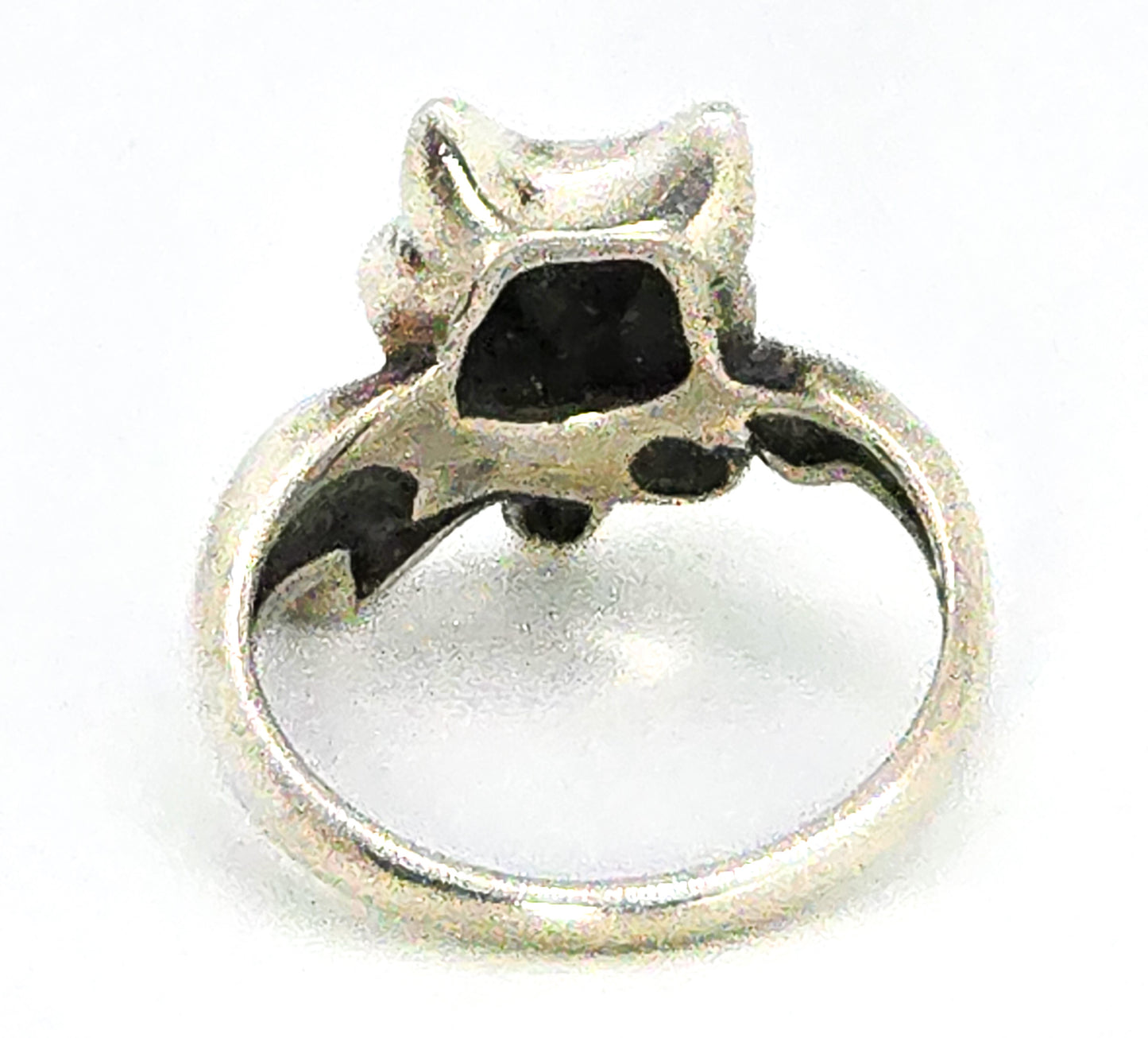 Smiling Cat CZ Cubic Zircon Kabana KBN sterling silver animated vintage ring size 5.5