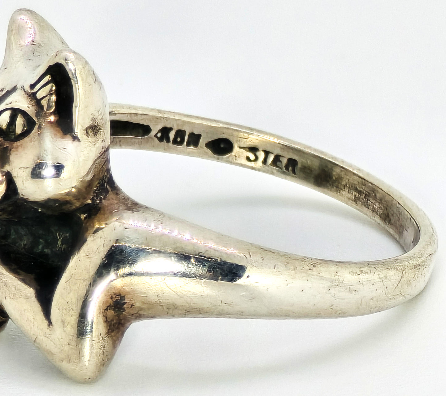 Smiling Cat CZ Cubic Zircon Kabana KBN sterling silver animated vintage ring size 5.5