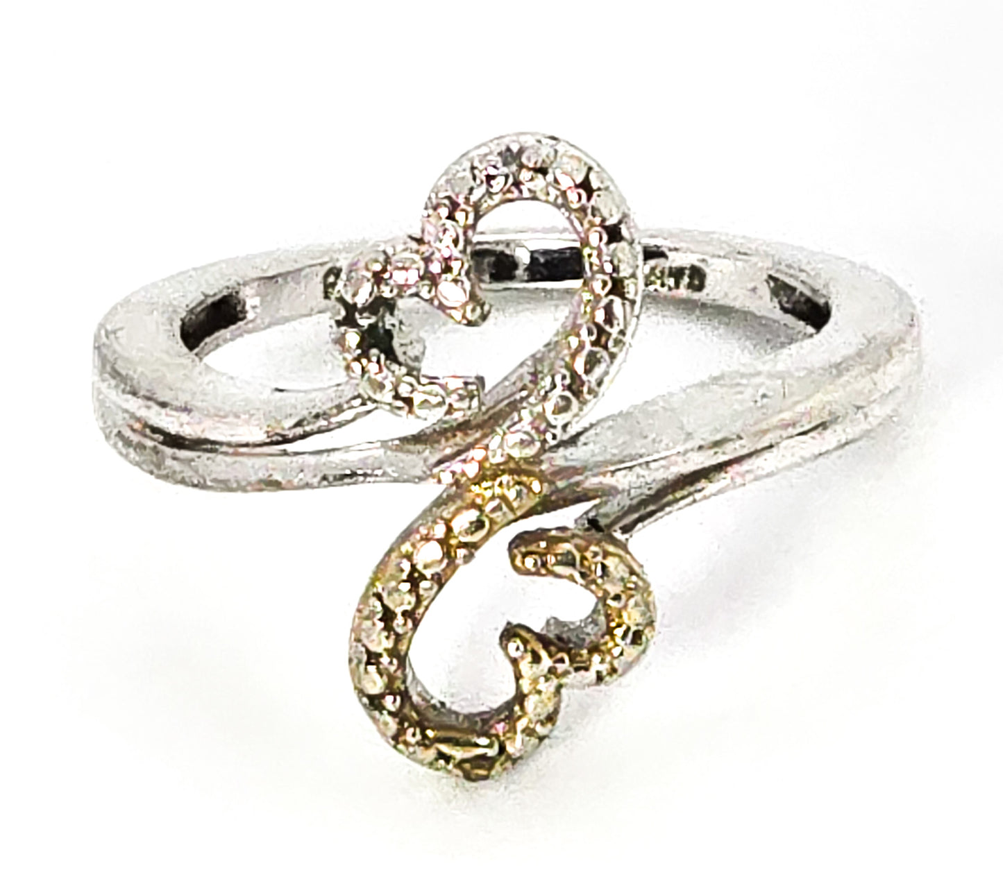STS Double open heart sterling silver and gold vermeil ring size 6