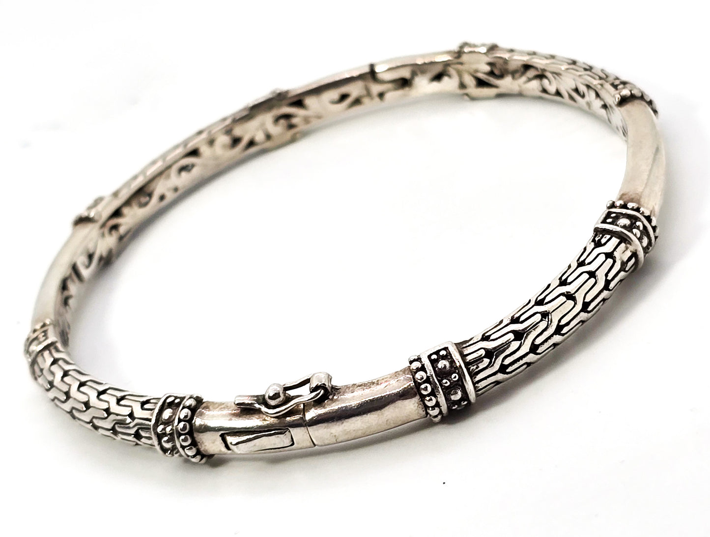 Sarda Sterling Silver Dragon Bone Chain and Link hinged signed bangle bracelet (Copy)