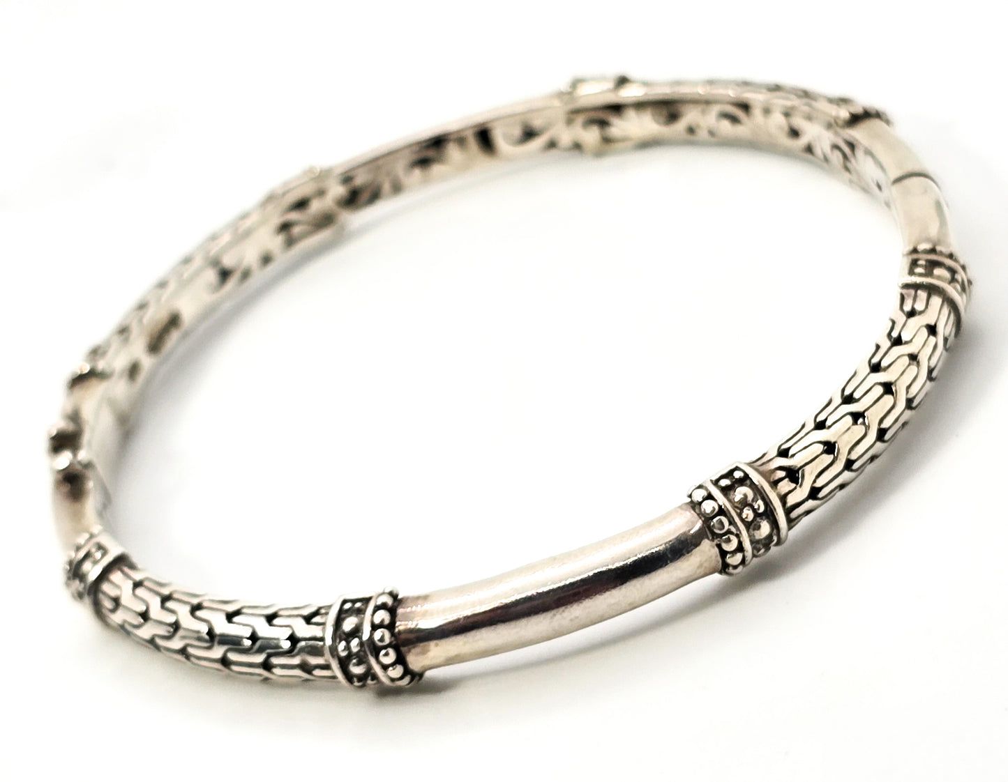 Sarda Sterling Silver Dragon Bone Chain and Link hinged signed bangle bracelet (Copy)