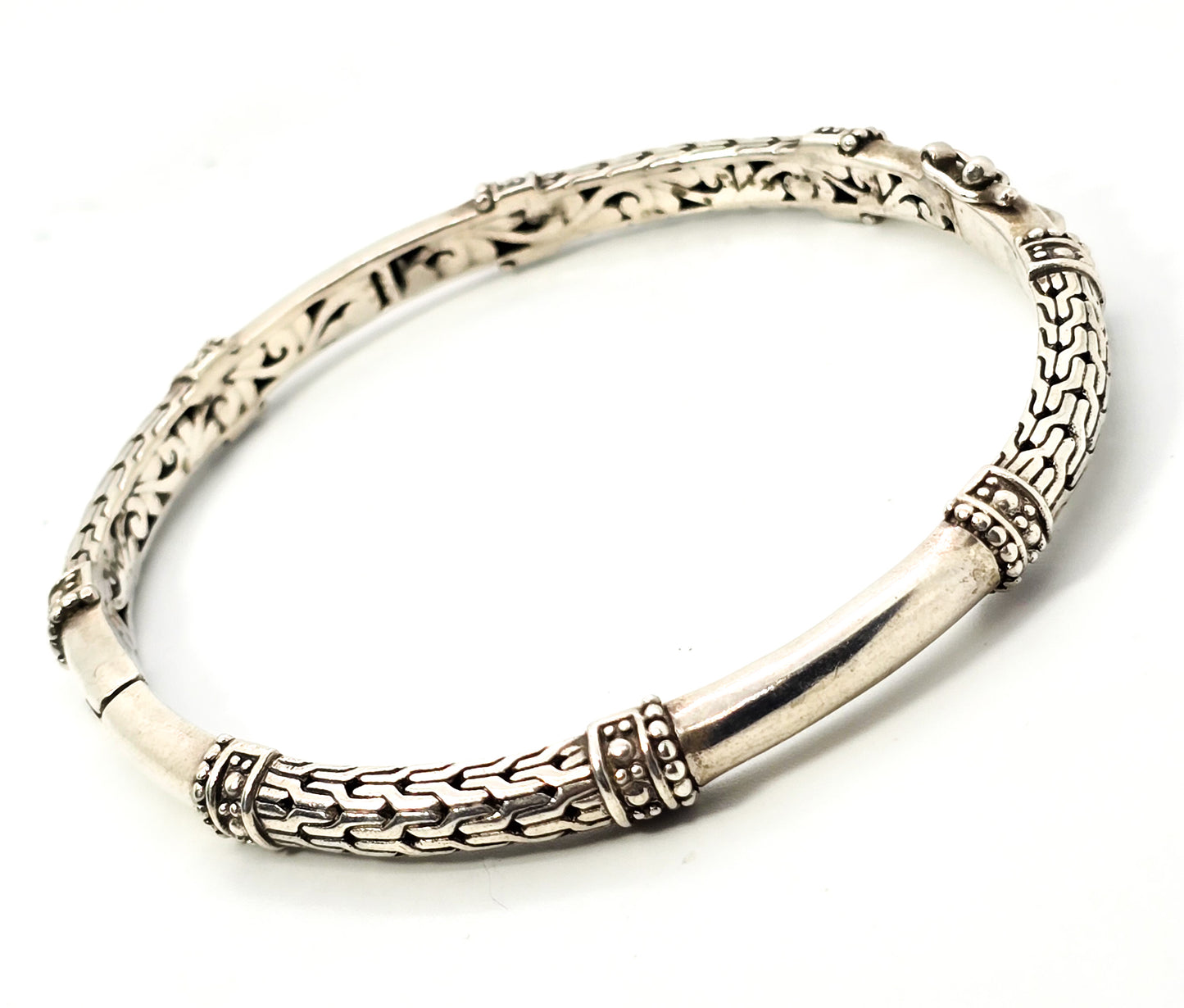 Sarda Sterling Silver Dragon Bone Chain and Link hinged signed bangle bracelet (Copy)