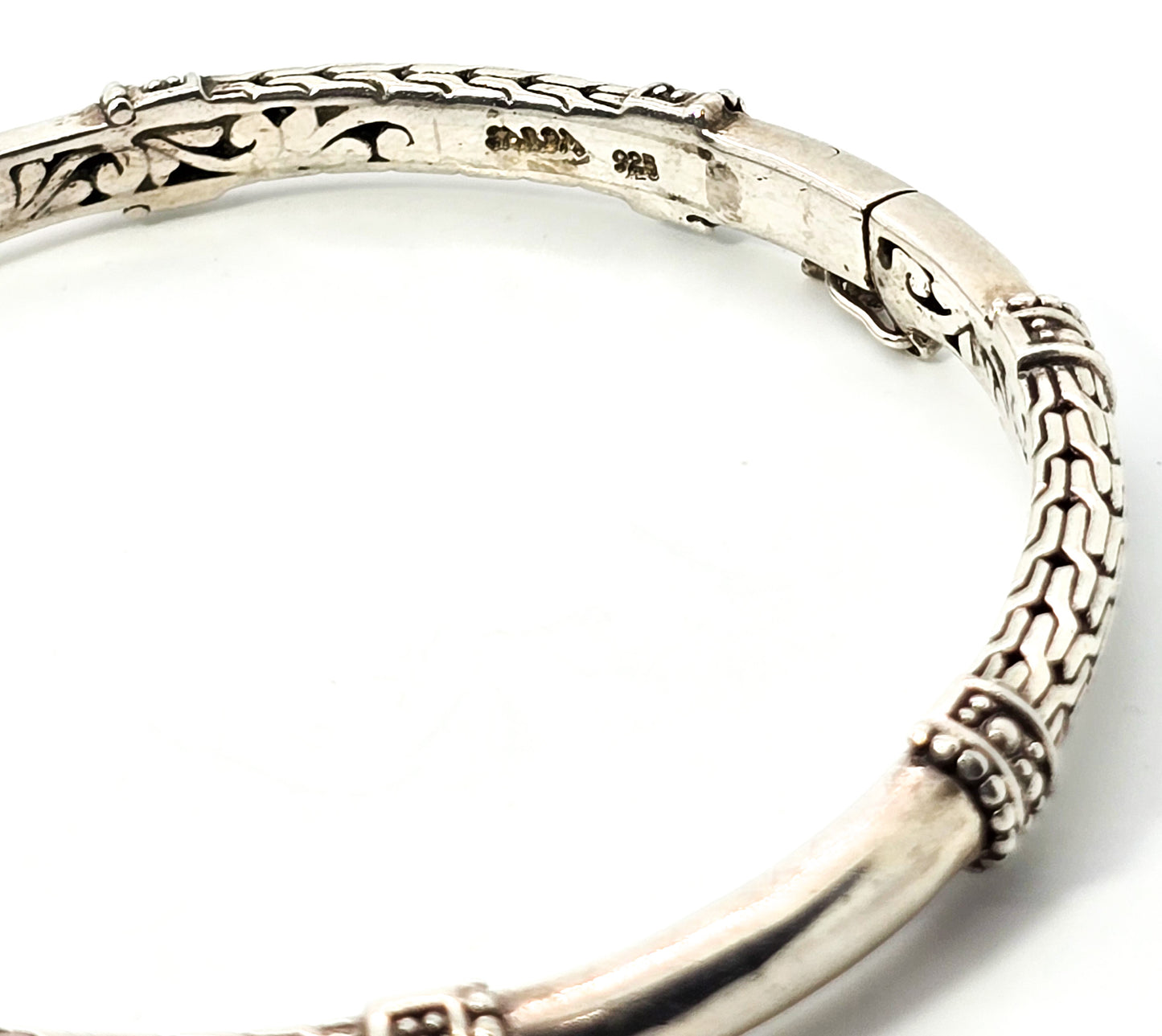 Sarda Sterling Silver Dragon Bone Chain and Link hinged signed bangle bracelet (Copy)