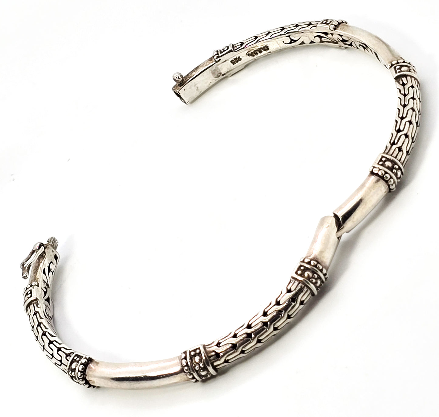 Sarda Sterling Silver Dragon Bone Chain and Link hinged signed bangle bracelet (Copy)