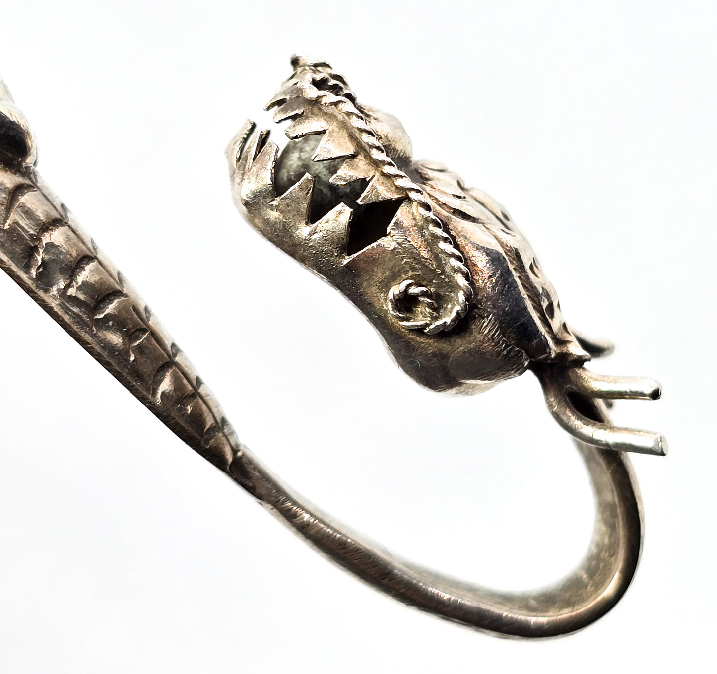 Oriental Dragon sterling silver Belt hook antique lucky fortune Feng Shui Belt clip