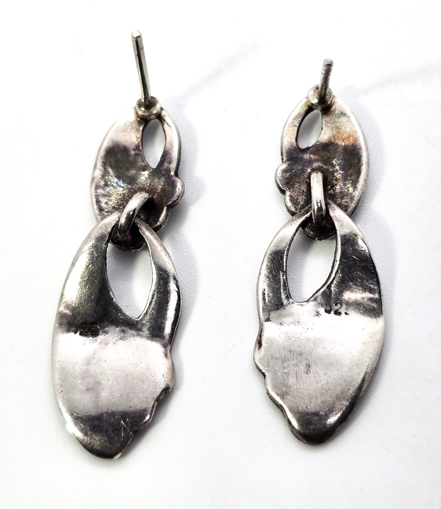 Art Deco geometric marcasite and sterling silver drop post vintage earrings