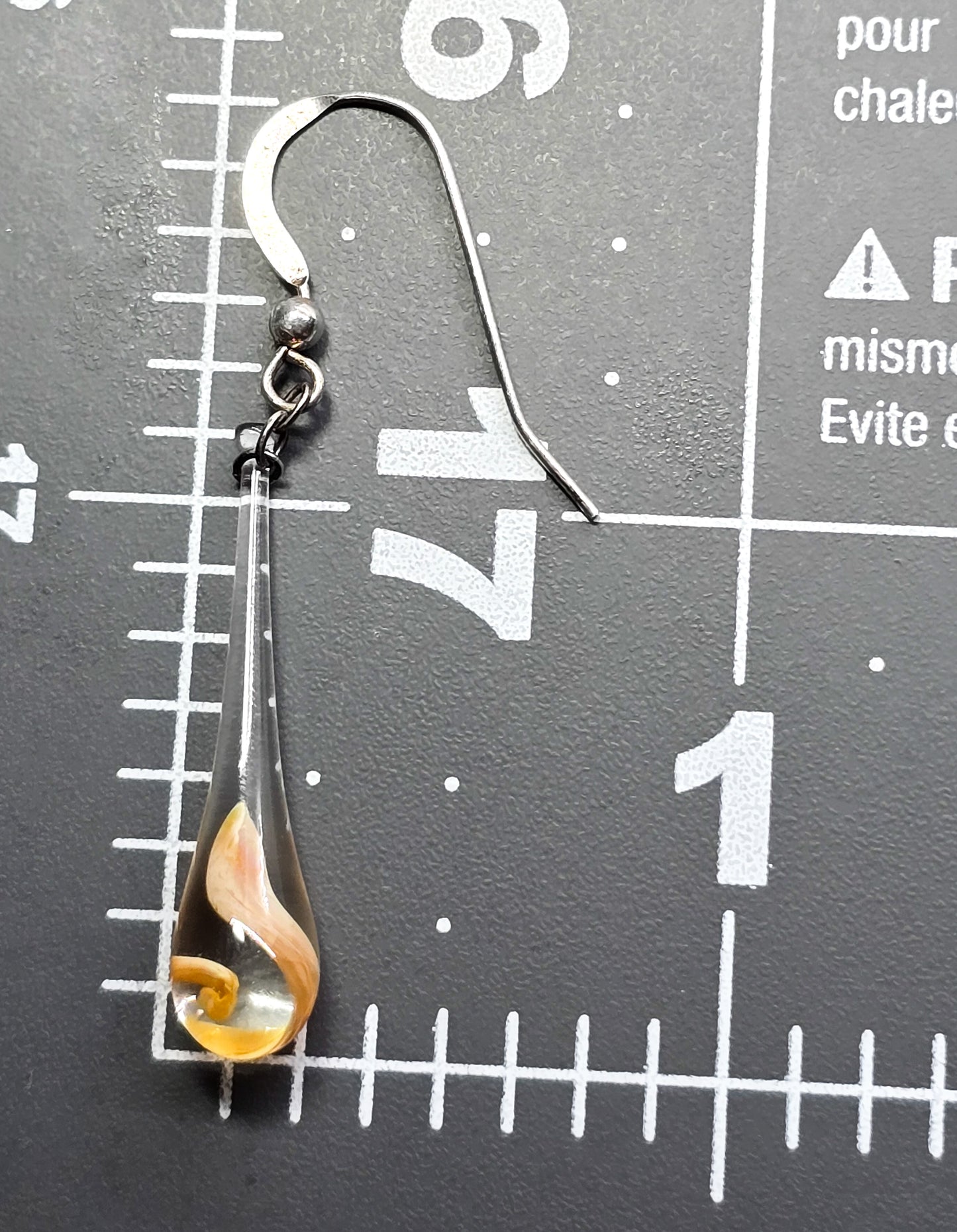 Blown artisan glass orange spiral drop vintage sterling silver earrings