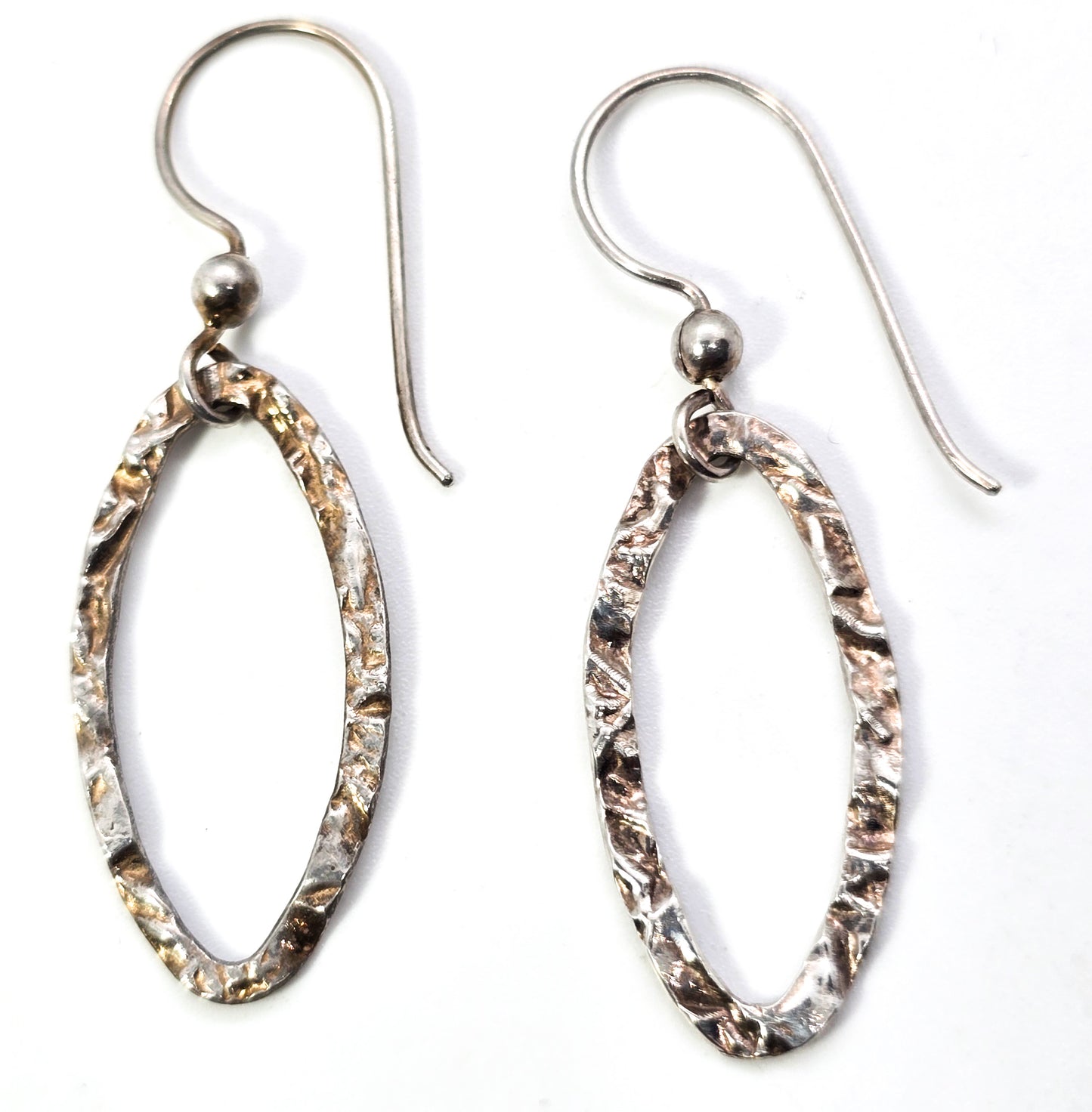 Embossed hoop sterling silver retro vintage drop loop earrings