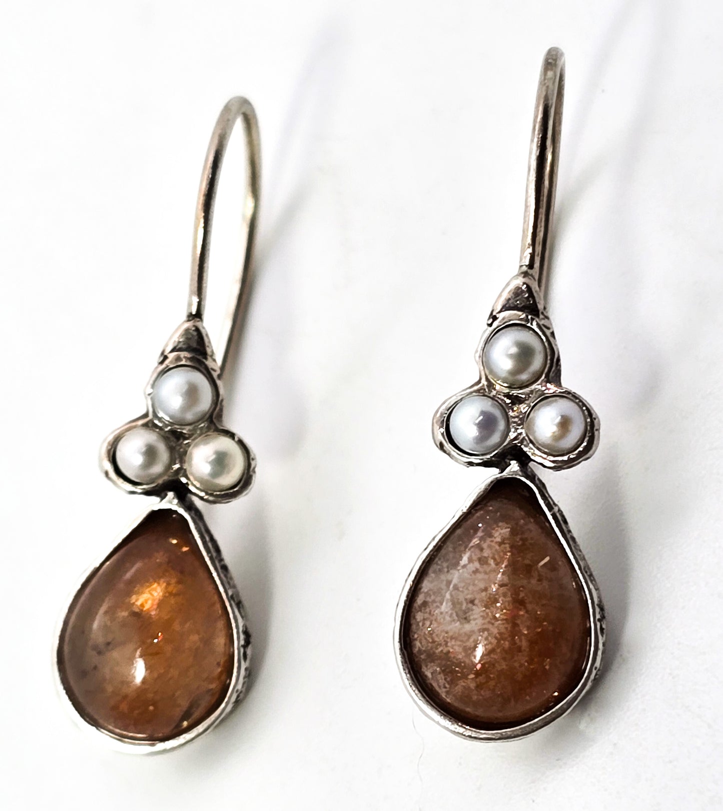 Regina Lane Israel Sunstone white pearl sterling silver signed earrings