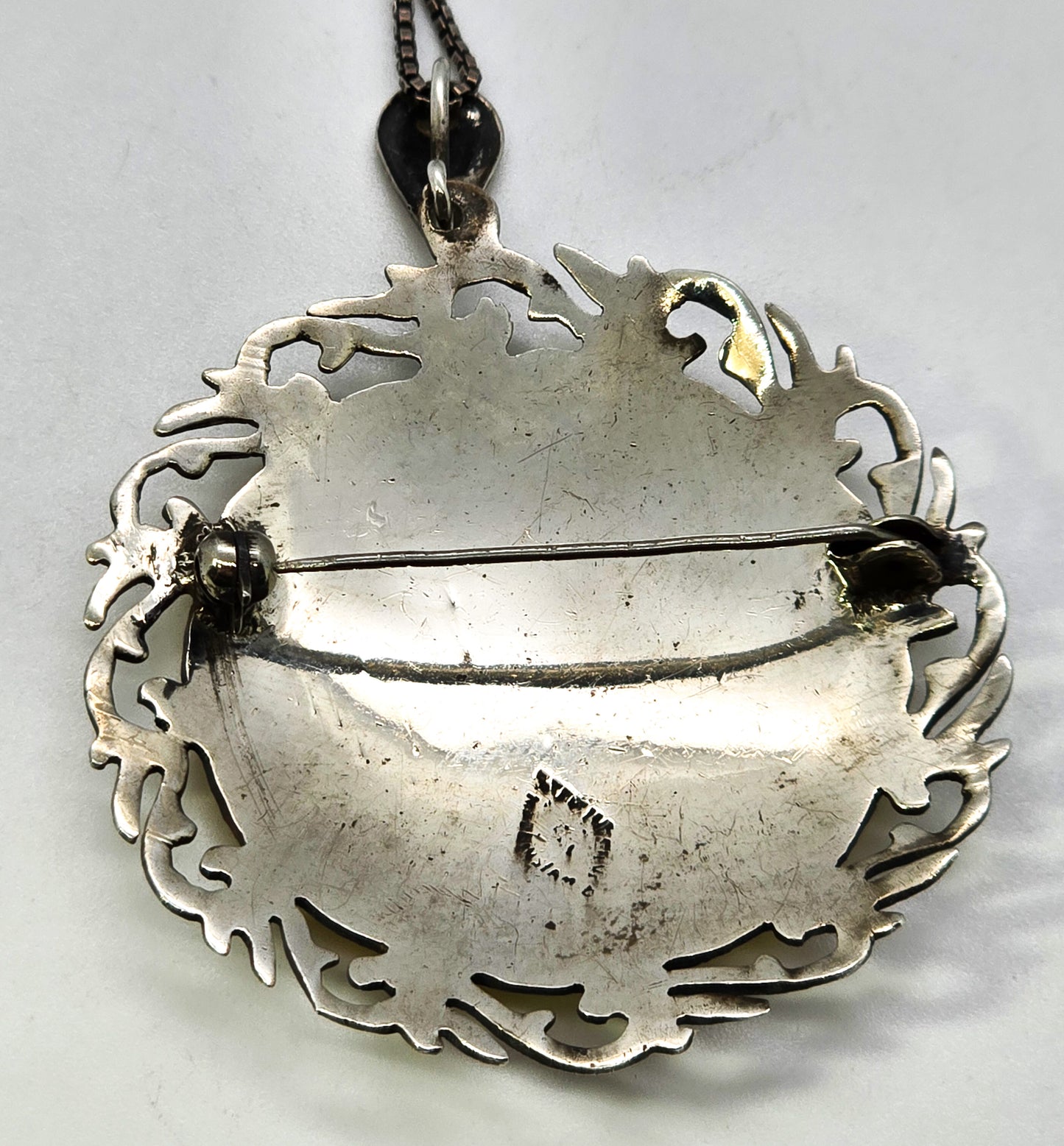 Mekkala goddess of lightening Yellow Nielloware sterling silver vintage pendant necklace