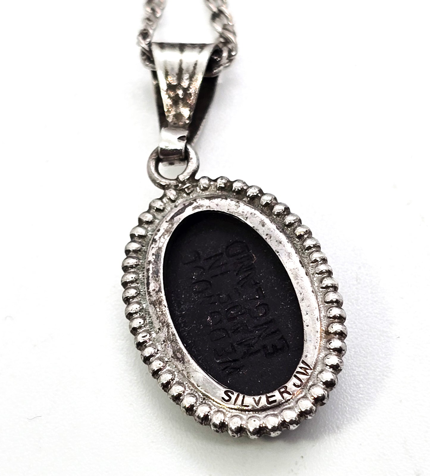 Venus and Cupid Wedgewood black Jasperware vintage sterling silver pendant necklace
