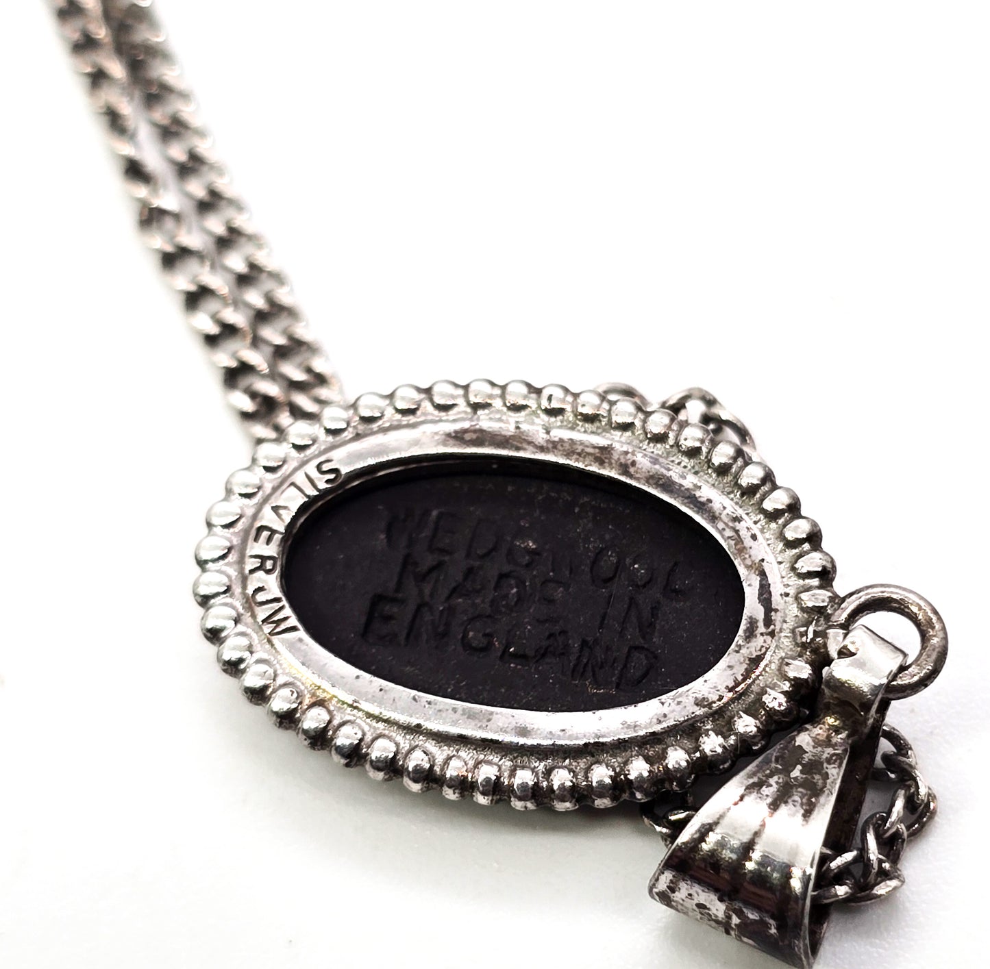Venus and Cupid Wedgewood black Jasperware vintage sterling silver pendant necklace