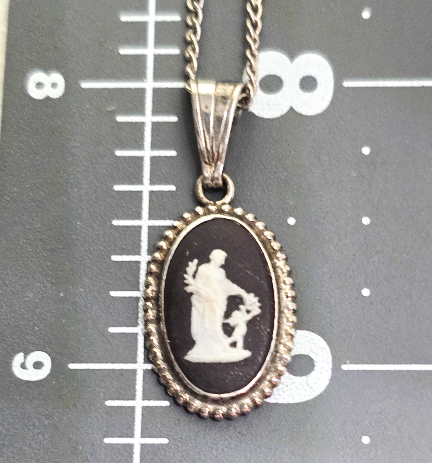 Venus and Cupid Wedgewood black Jasperware vintage sterling silver pendant necklace