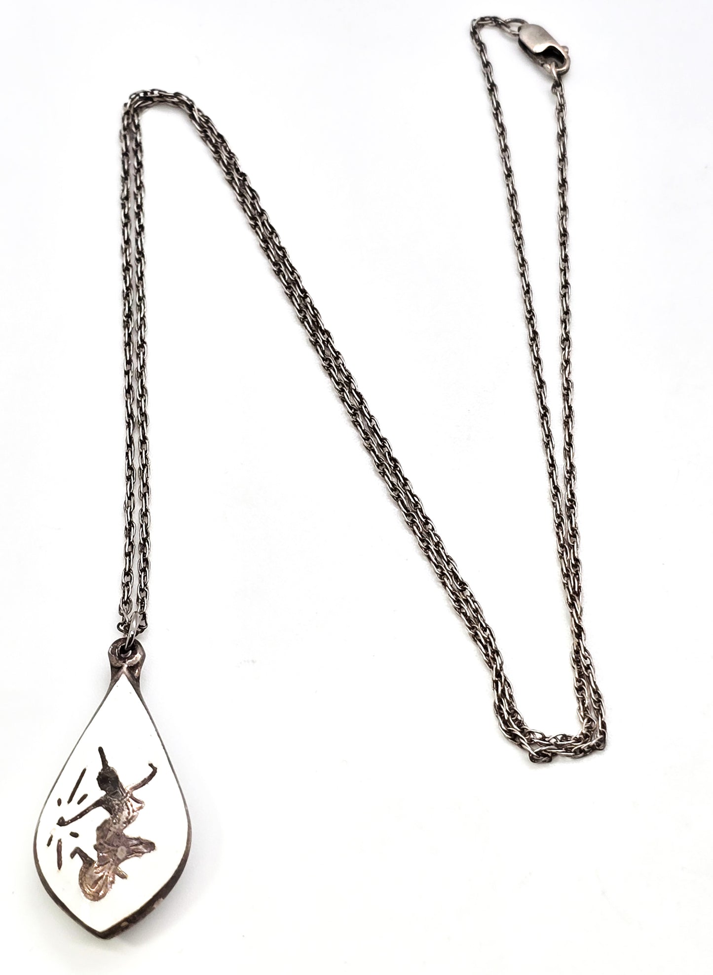 White nielloware Makkala goddess of lightening vintage sterling silver pendant necklace