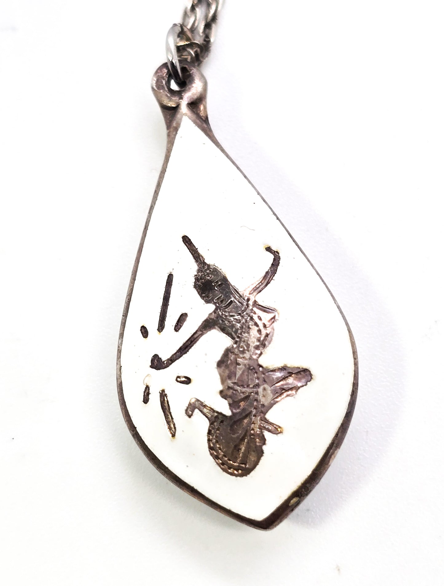 White nielloware Makkala goddess of lightening vintage sterling silver pendant necklace
