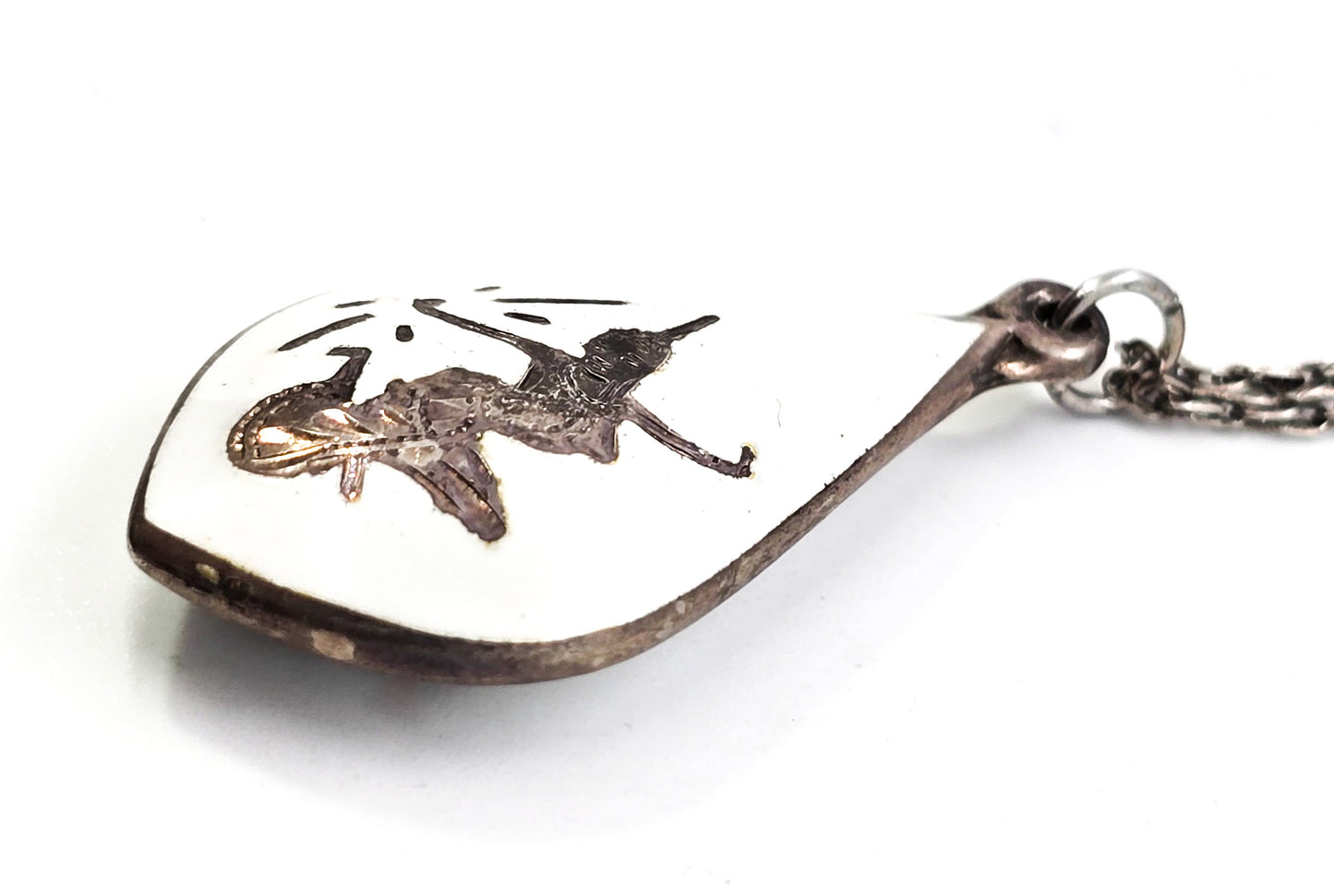 White nielloware Makkala goddess of lightening vintage sterling silver pendant necklace