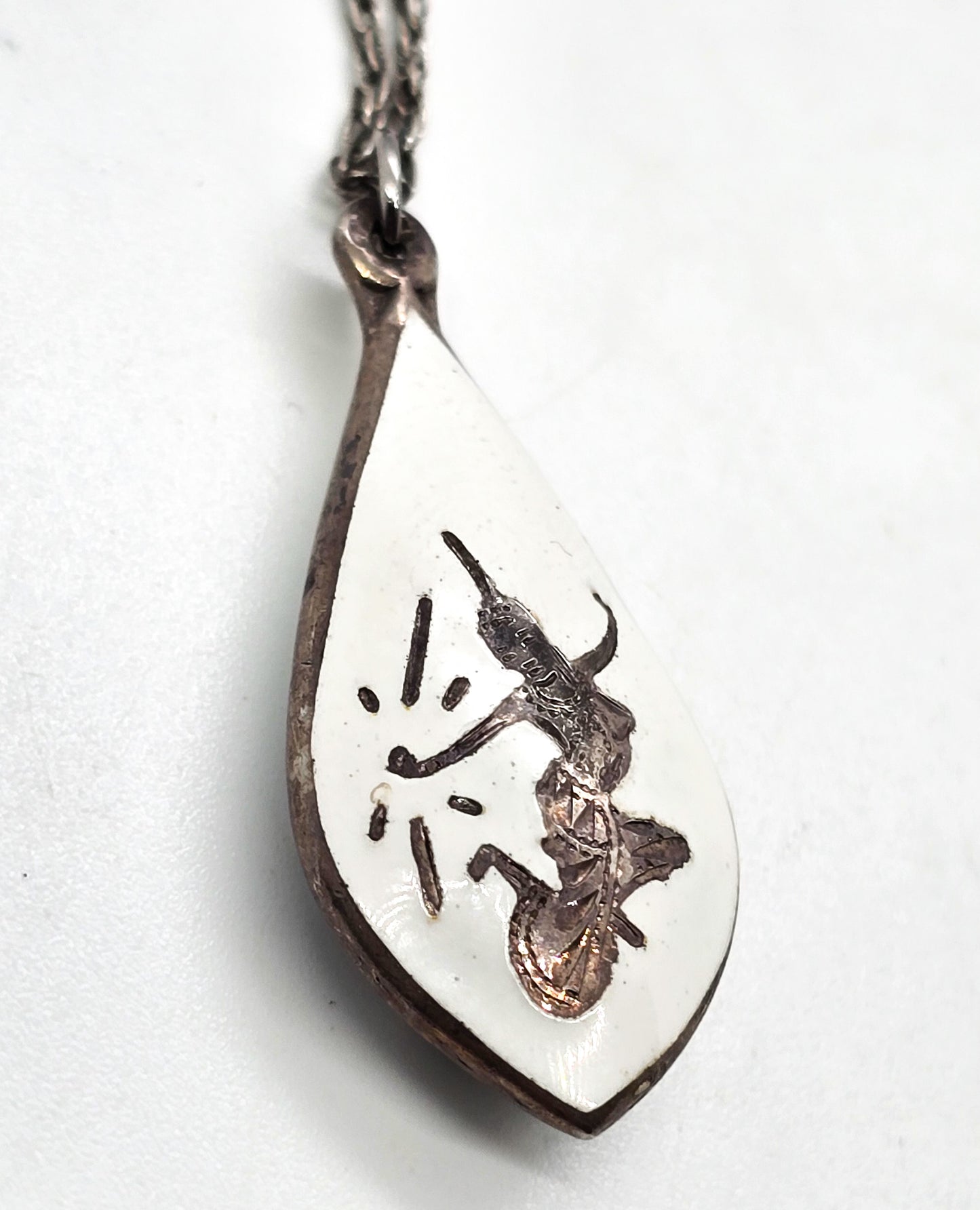 White nielloware Makkala goddess of lightening vintage sterling silver pendant necklace